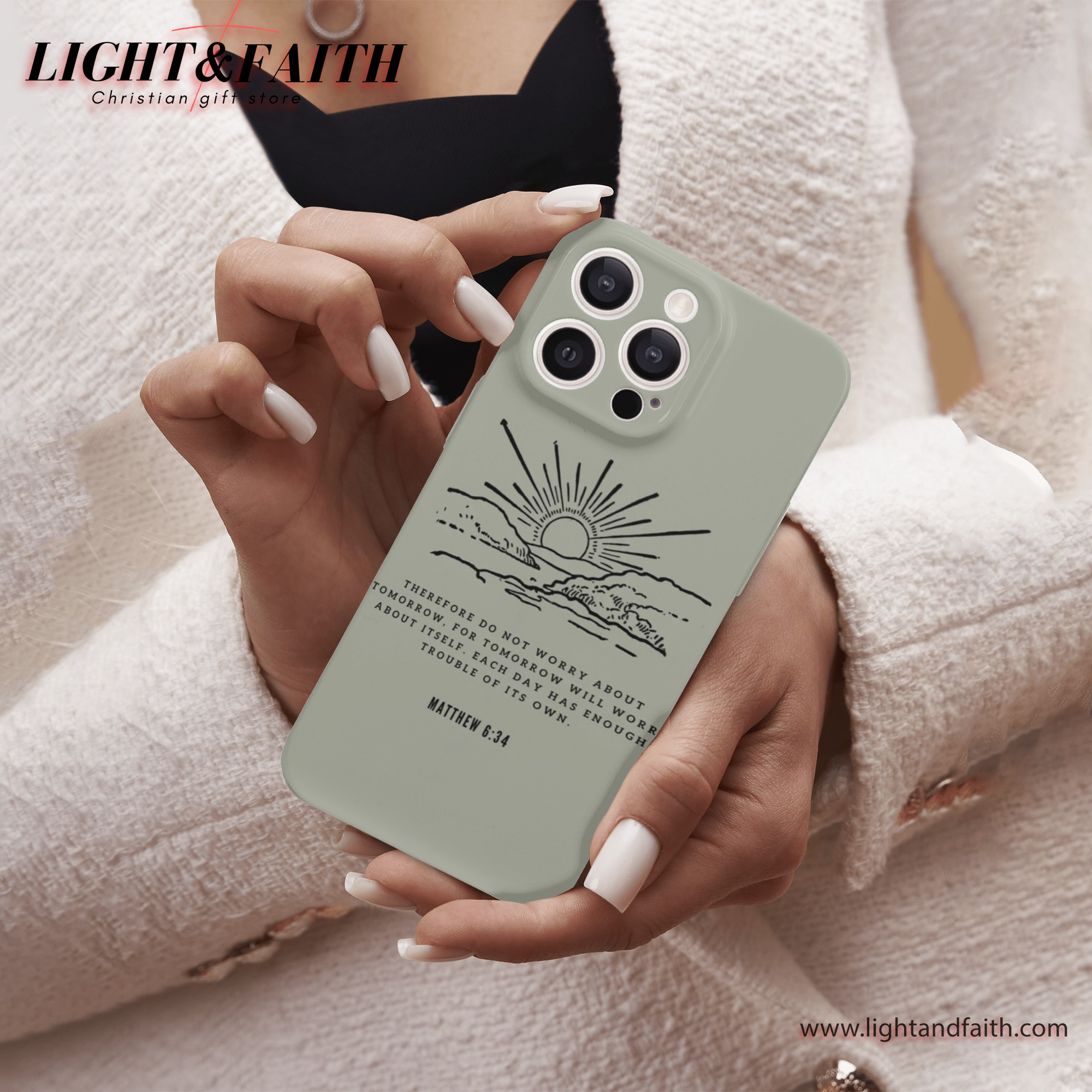 Do Not Worry Christian Phone Case – Scripture from Matthew 6:34 with Sunrise Art, Christian Phone Case, Bible Verse Phone Case, Religious Gift, PCLAF51